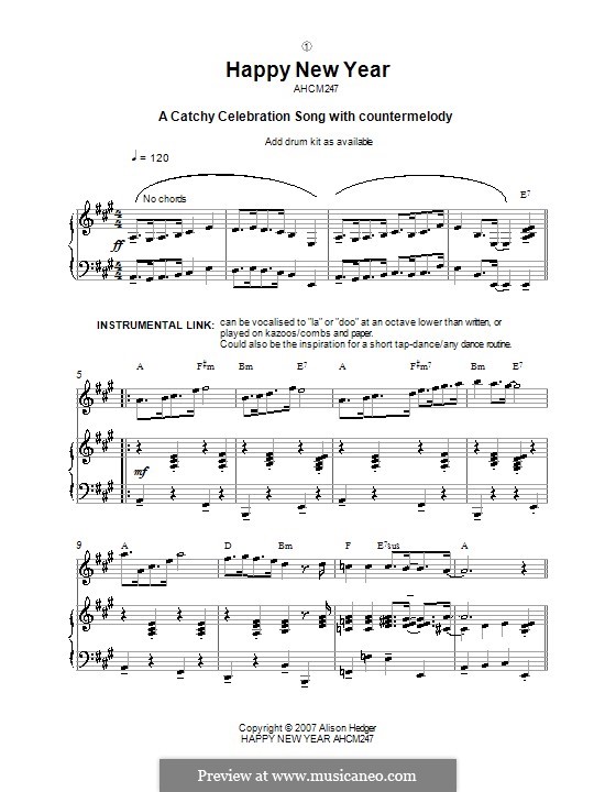 Happy New Year: Para vocais e piano (ou Guitarra) by Alison Hedger