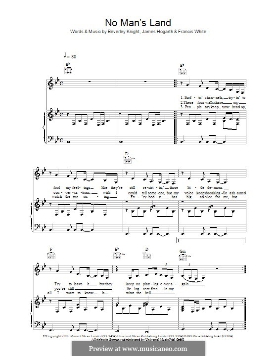 No Man's Land (Beverley Knight): Para vocais e piano (ou Guitarra) by Jimmy Hogarth, Eg White