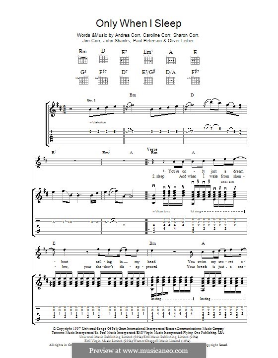 Only When I Sleep (The Corrs): Para guitarra com guia by Andrea Corr, Caroline Corr, Jim Corr, John M Shanks, Oliver Leiber, Paul Peterson, Sharon Corr