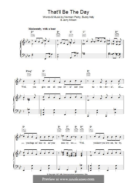 That'll Be the Day: Para vocais e piano (ou Guitarra) by Buddy Holly, Jerry Allison, Norman Petty