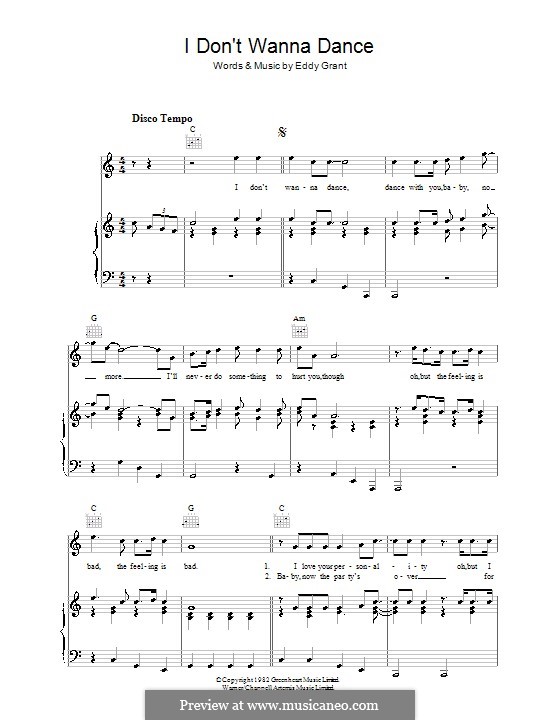 I Don't Wanna Dance: Para vocais e piano (ou Guitarra) by Eddy Grant