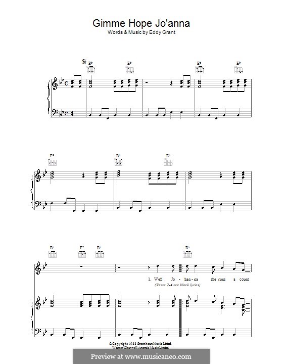 Gimme Hope Jo'anna: Para vocais e piano (ou Guitarra) by Eddy Grant