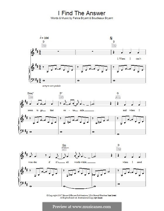 I Find the Answer (The MacDonald Brothers): Para vocais e piano (ou Guitarra) by Boudleaux Bryant, Felice Bryant