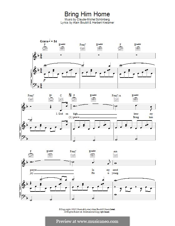 Bring Him Home: Para vocais e piano (ou Guitarra) by Claude-Michel Schönberg