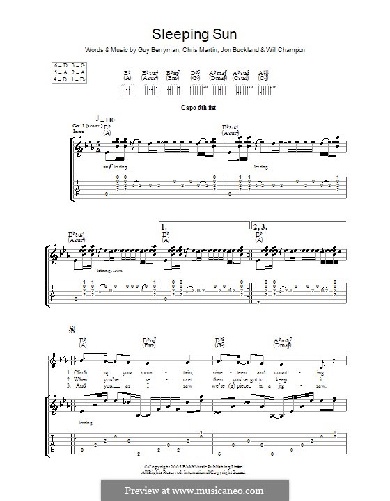Sleeping Sun (Coldplay): Para guitarra com guia by Chris Martin, Guy Berryman, Jonny Buckland, Will Champion