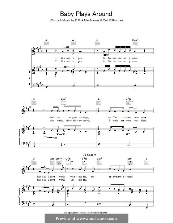 Baby Plays Around (Elvis Costello): Para vocais e piano (ou Guitarra) by Cait O'Riordan