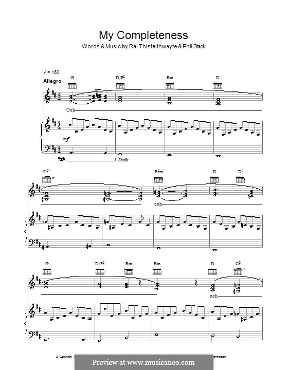 My Completeness (Thirsty Merc): Para vocais e piano (ou Guitarra) by Phil Stack, Rai Thistelthwayte