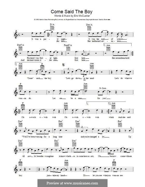 Come Said the Boy (Mondo Rock): melodía,letras e acordes by Eric McCusker