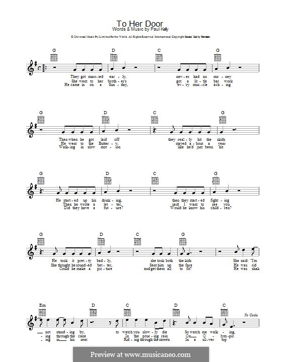 To Her Door: melodía,letras e acordes by Paul Kelly