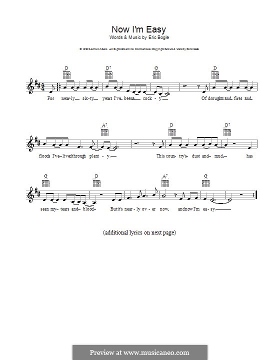 Now I'm Easy: melodía,letras e acordes by Eric Bogle