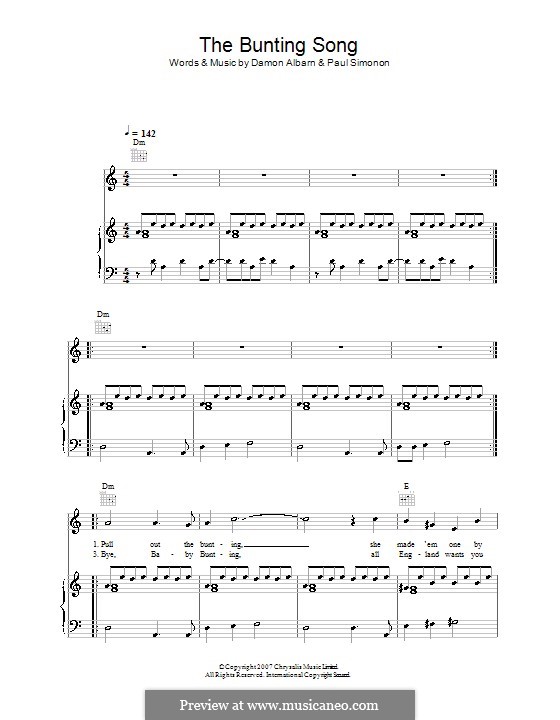 The Bunting Song (The Good The Bad & The Queen): Para vocais e piano (ou Guitarra) by Damon Albarn, Paul Simonon