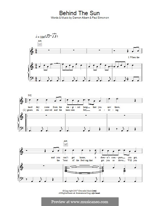 Behind the Sun (The Good The Bad & The Queen): Para vocais e piano (ou Guitarra) by Damon Albarn, Paul Simonon