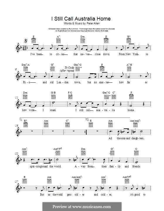 I Still Call Australia Home: melodía,letras e acordes by Peter Allen