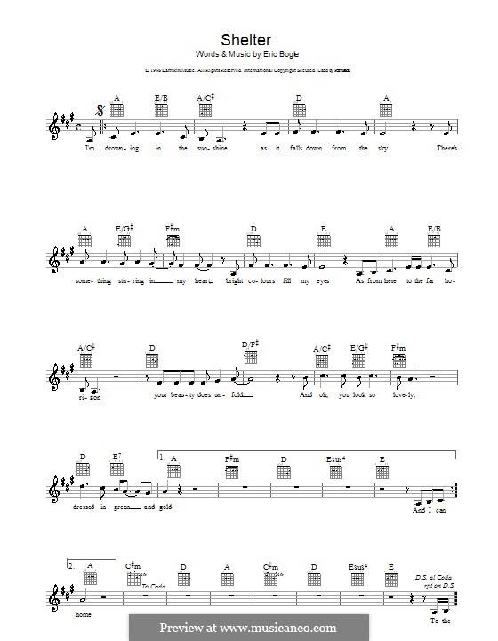 Shelter: melodía,letras e acordes by Eric Bogle