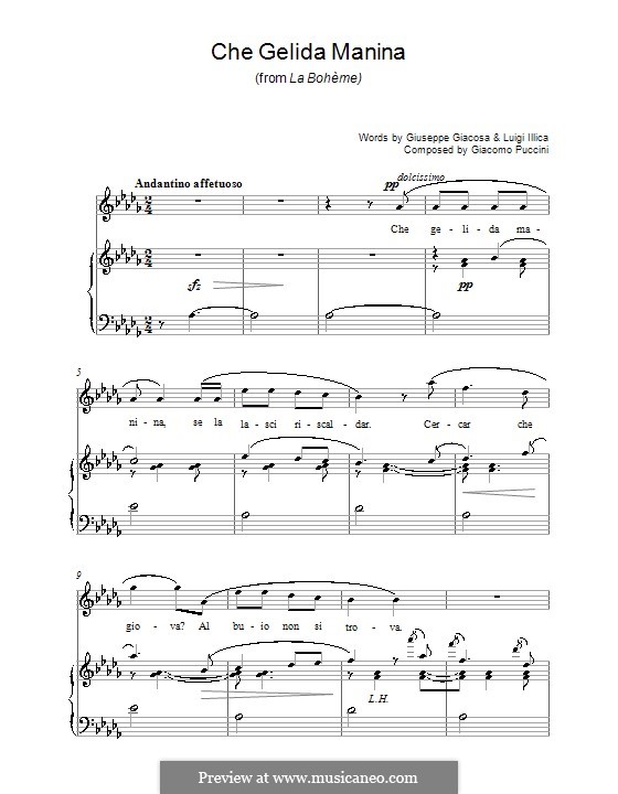 Che gelida manina: Para vocais e piano (ou Guitarra) by Giacomo Puccini