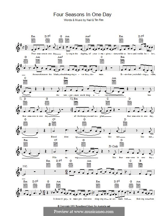 Four Seasons in One Day (Crowded House): melodía,letras e acordes by Neil Finn, Tim Finn