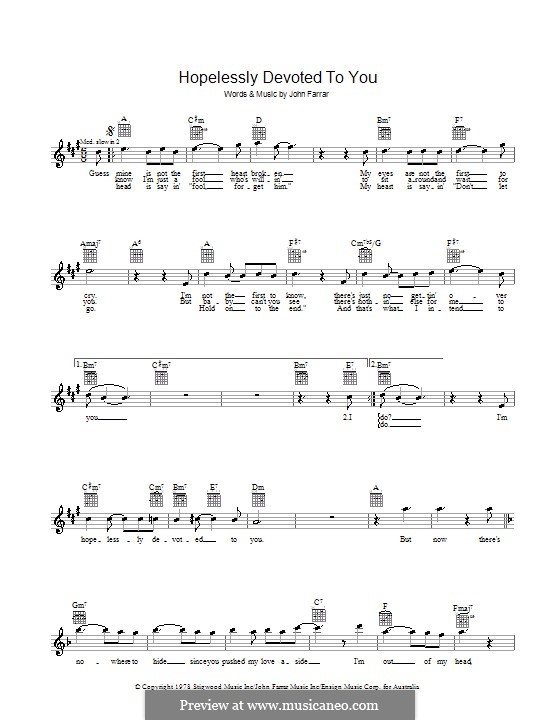 Hopelessly Devoted to You (from Grease): melodía,letras e acordes by John Farrar