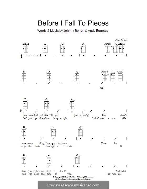 Before I Fall to Pieces (Razorlight): para ukulele com dedilhado by Andy Burrows, Johnny Borrell