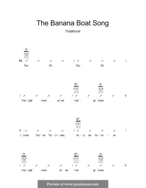 The Banana Boat Song (Day-O): ukulele com parte dedilhada by folklore