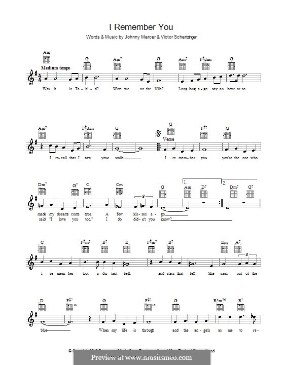 I Remember You (Diana Krall): melodía,letras e acordes by Victor Schertzinger