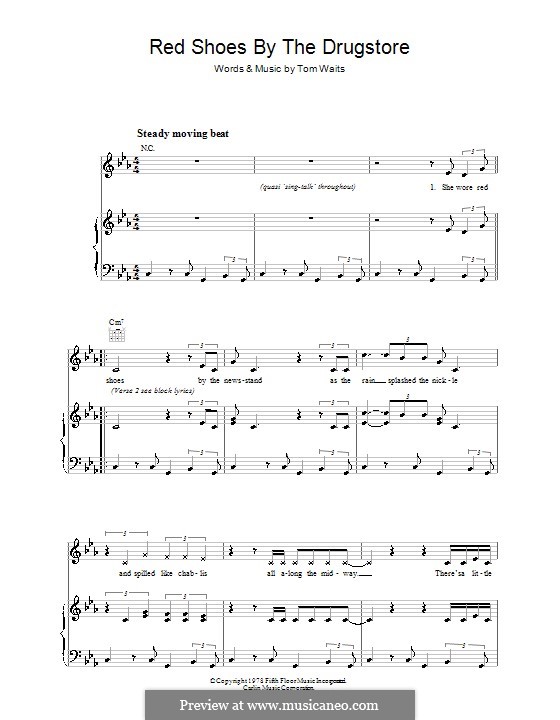 Red Shoes By the Drugstore: Para vocais e piano (ou Guitarra) by Tom Waits