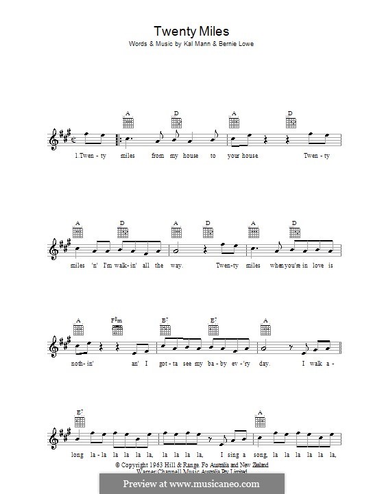 Twenty Miles (Chubby Checker): melodía,letras e acordes by Bernie Lowe, Kal Mann