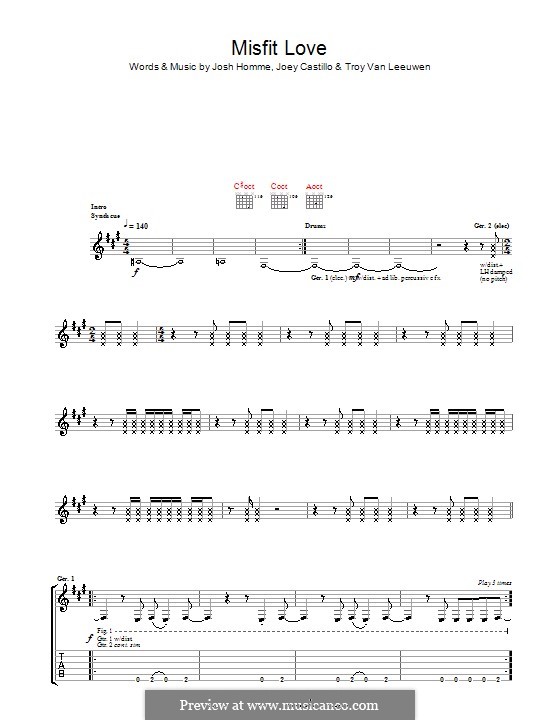 Misfit Love (Queens of the Stone Age): Para guitarra com guia by Joey Castillo, Joshua Homme, Troy Van Leeuwen