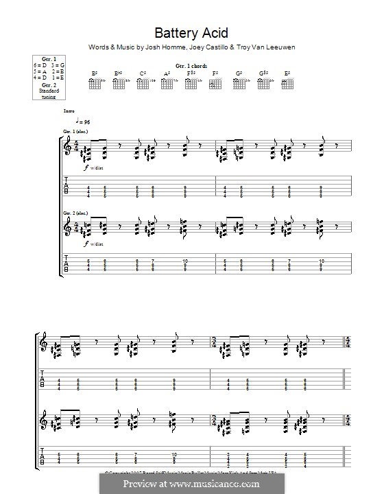 Battery Acid (Queens of the Stone Age): Para guitarra com guia by Joey Castillo, Joshua Homme, Troy Van Leeuwen