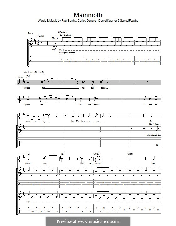 Mammoth (Interpol): Para guitarra com guia by Carlos Dengler, Daniel Kessler, Paul Banks, Samuel Fogarino