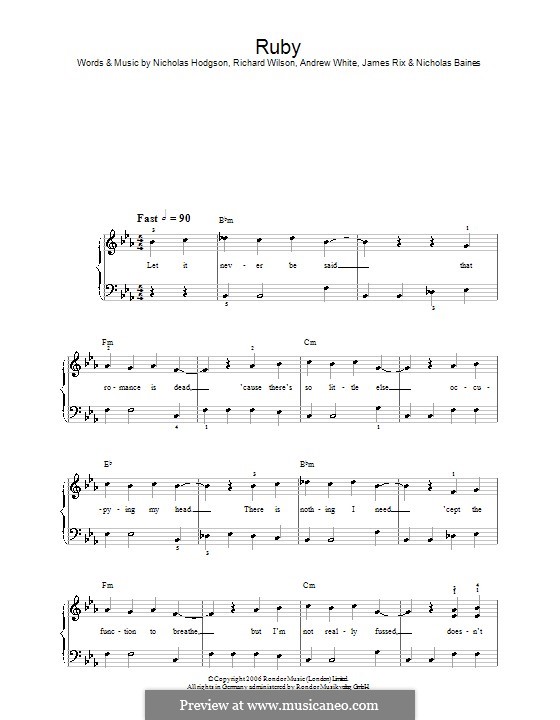 Ruby (Kaiser Chiefs): Facil para o piano by Andrew White, James Rix, Nicholas Baines, Nicholas Hodgson, Charles Wilson