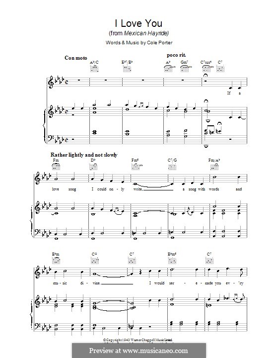I Love You: Para vocais e piano (ou Guitarra) by Cole Porter