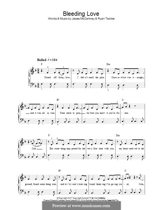 Bleeding Love (Leona Lewis): facil para o piano (com letras) by Jesse McCartney, Ryan B Tedder
