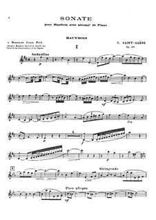Sonata for Oboe and Piano in D Major, Op.166: partitura, parte solo by Camille Saint-Saëns