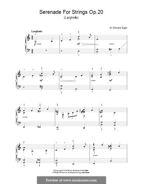 Serenade for String Orchestra, Op.20: movimento II, versão para piano by Edward Elgar