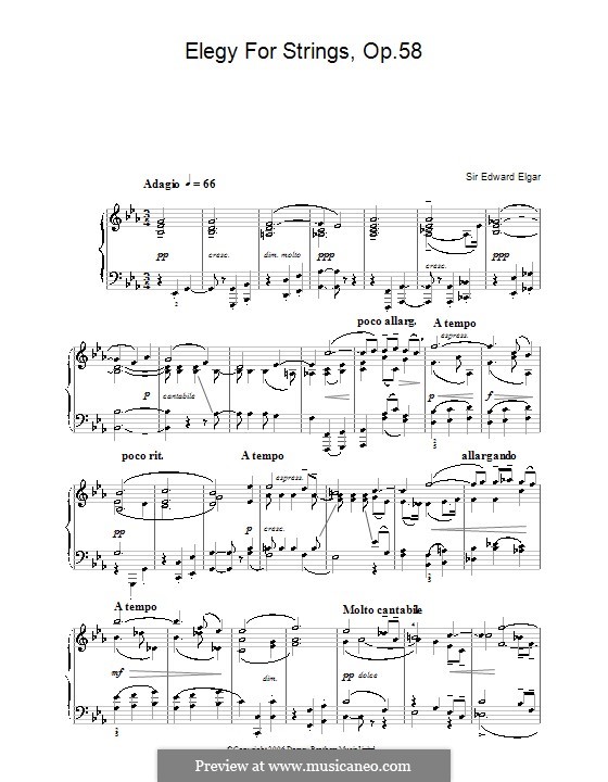 Elegy for String Orchestra, Op.58: versão para piano by Edward Elgar