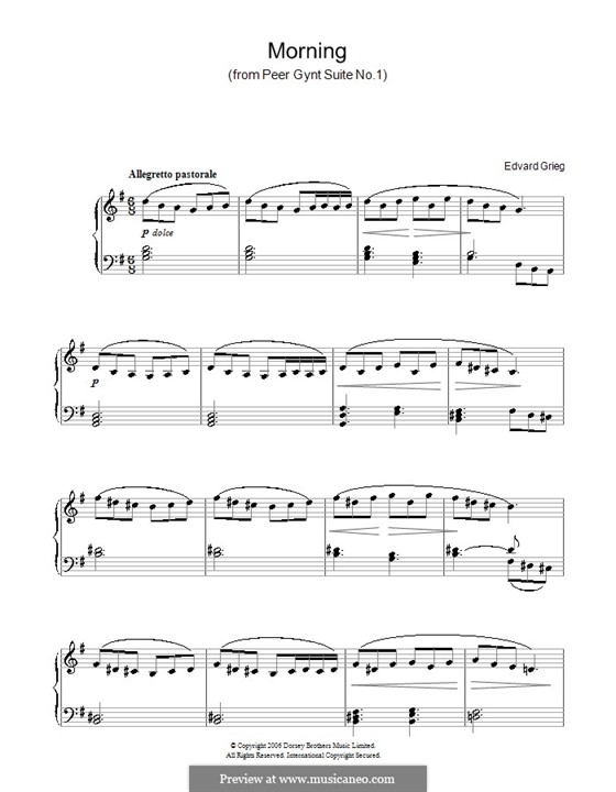 Suite No.1. Morning Mood, Op.46 No.1: Facil para o piano by Edvard Grieg
