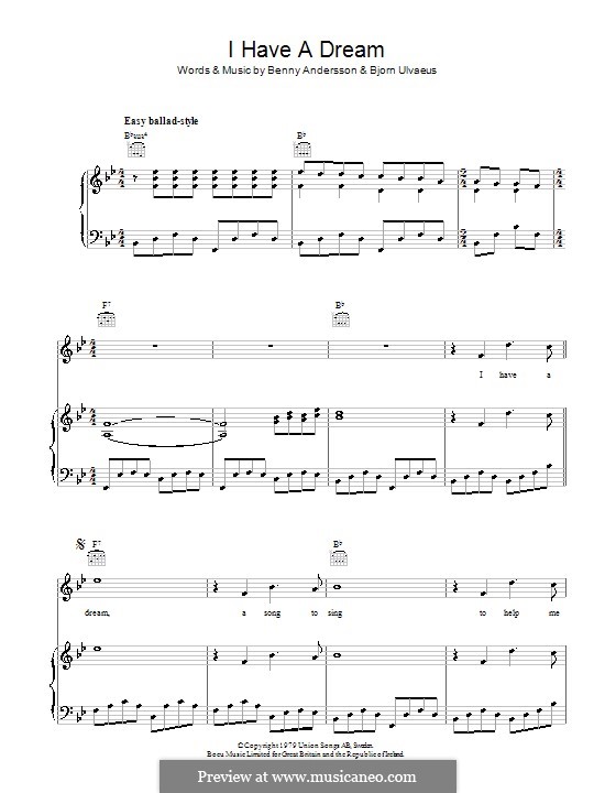 I Have a Dream (ABBA): Para vocais e piano (ou Guitarra) by Benny Andersson, Björn Ulvaeus