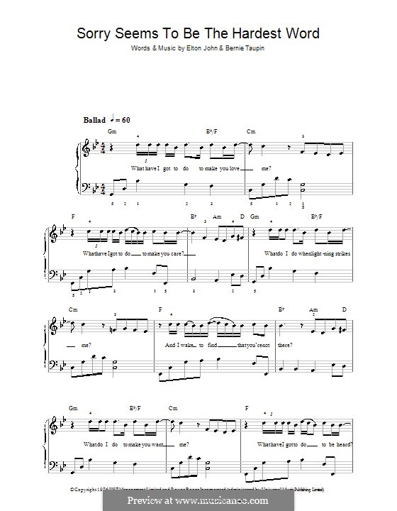 Sorry Seems to be the Hardest Word: Facil para o piano by Elton John