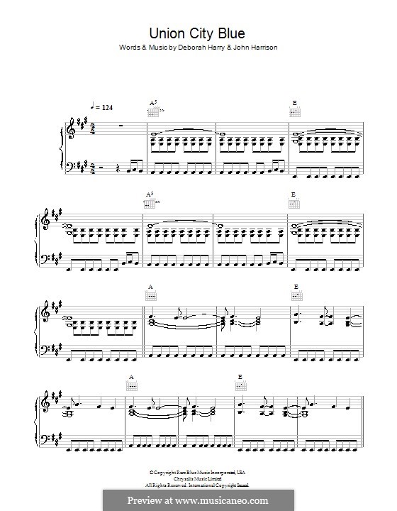 Union City Blue (Blondie): Para vocais e piano (ou Guitarra) by Deborah Harry, John Harrison, Nigel Harrison