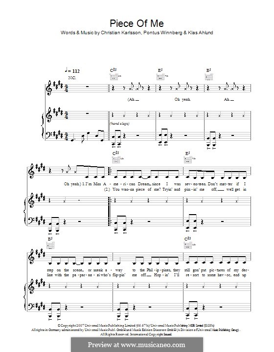 Piece of Me (Britney Spears): Para vocais e piano (ou Guitarra) by Christian Karlsson, Klas Ahlund, Pontus Winnberg
