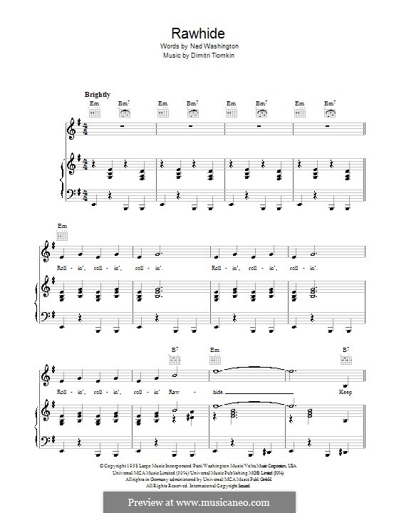 Rawhide (The Blues Brothers): Para vocais e piano (ou Guitarra) by Dimitri Tiomkin