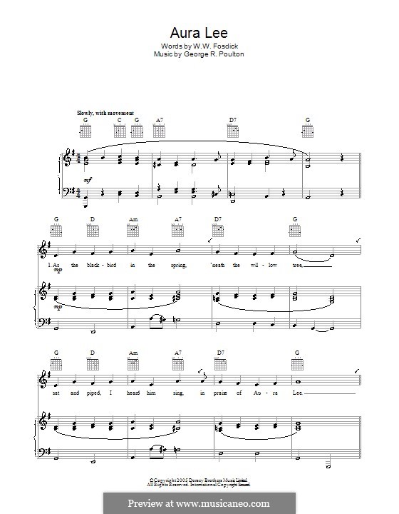 Aura Lee: Para vocais e piano (ou Guitarra) by George R. Poulton
