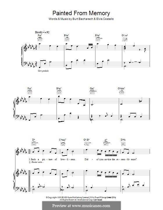 Painted from Memory: Para vocais e piano (ou Guitarra) by Burt Bacharach