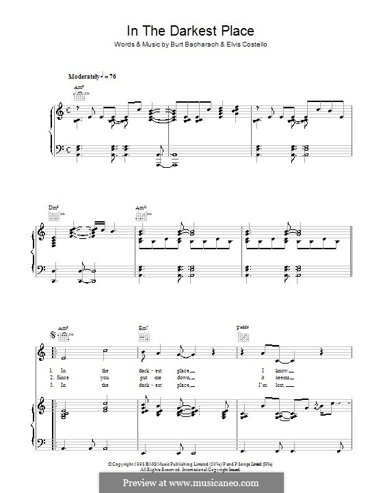 In the Darkest Place: Para vocais e piano (ou Guitarra) by Burt Bacharach