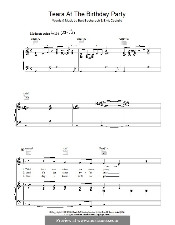 Tears at the Birthday Party: Para vocais e piano (ou Guitarra) by Burt Bacharach