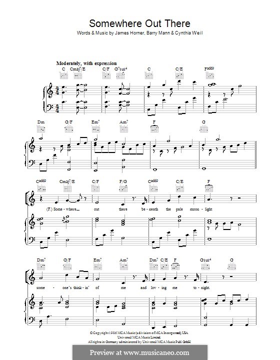 Somewhere Out There (from An American Tail): Para vocais e piano (ou Guitarra) by Barry Mann, Cynthia Weil, James Horner