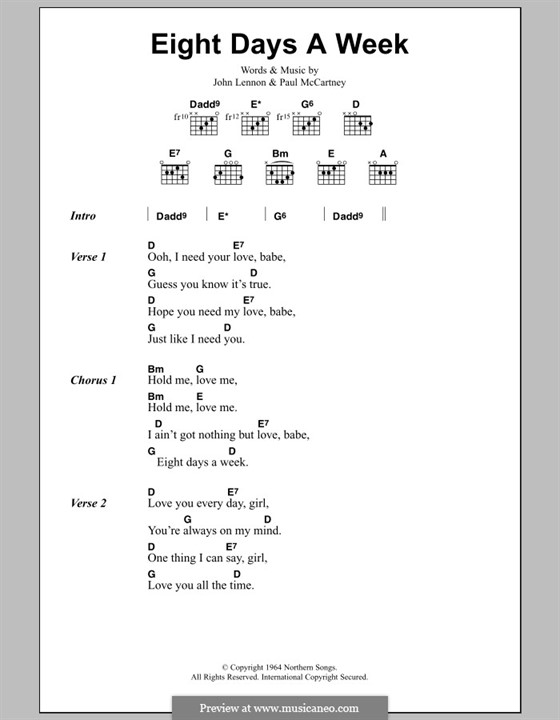 Eight Days a Week (The Beatles): Letras e Acordes by John Lennon, Paul McCartney