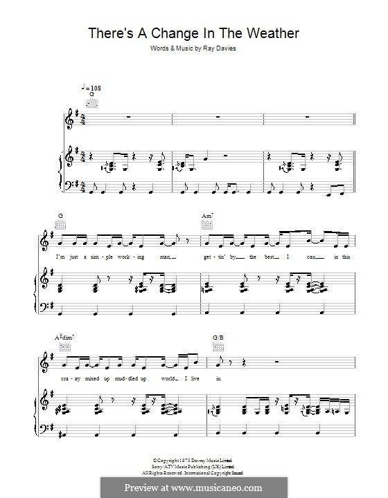 There's a Change in the Weather (The Kinks): Para vocais e piano (ou Guitarra) by Ray Davies