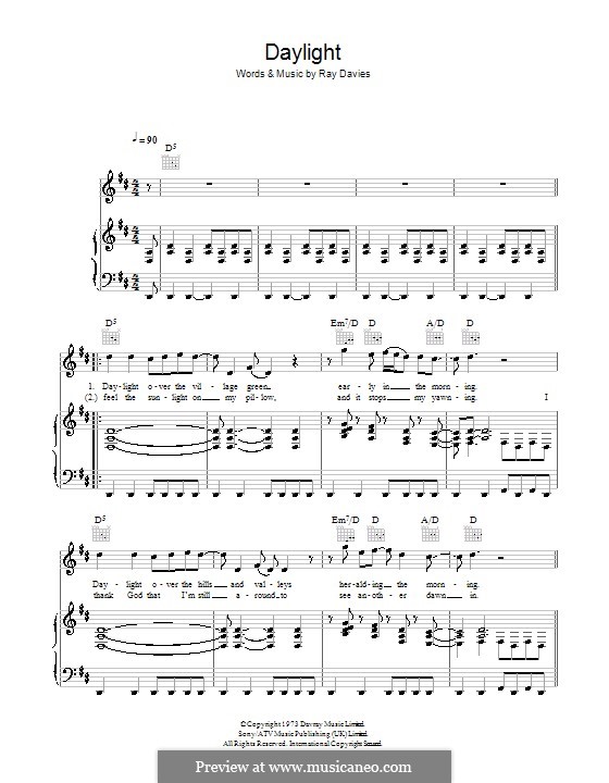Daylight (The Kinks): Para vocais e piano (ou Guitarra) by Ray Davies