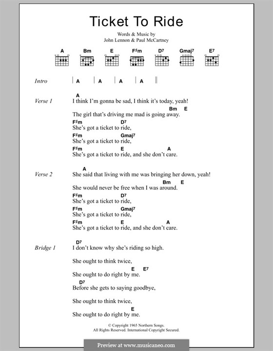 Ticket to Ride (The Beatles): Letras e Acordes by John Lennon, Paul McCartney